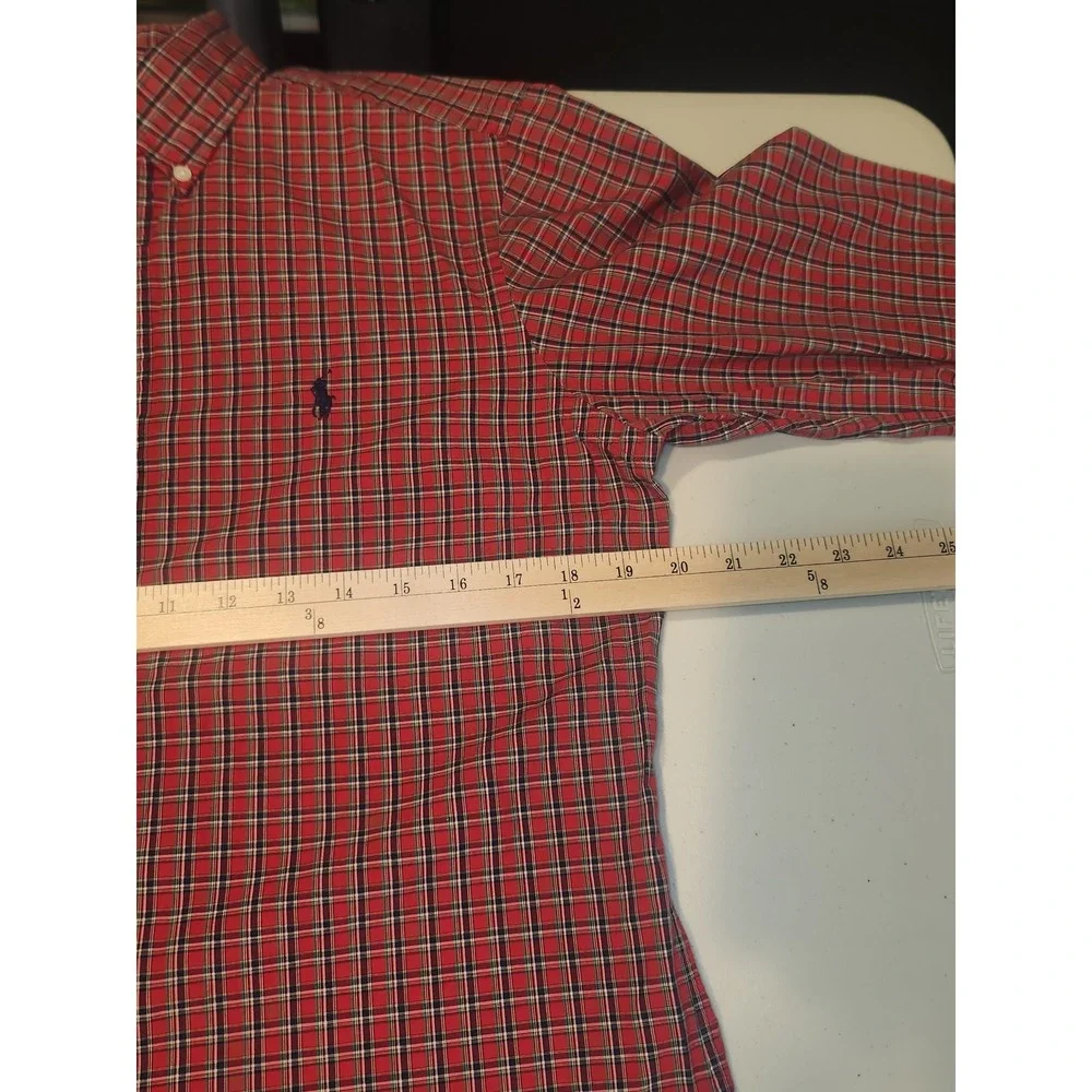 Ralph Lauren Mens Red Plaid Button Down Shirt Custom Fit Small Long Sleeve